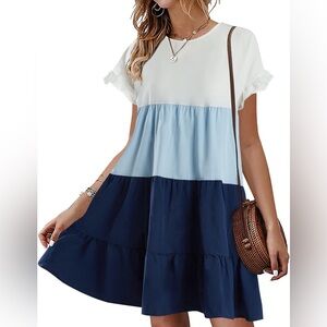 Imysty Women’s Boho Babydoll Ruffles Casual Loose Mini Dress - Sz XL